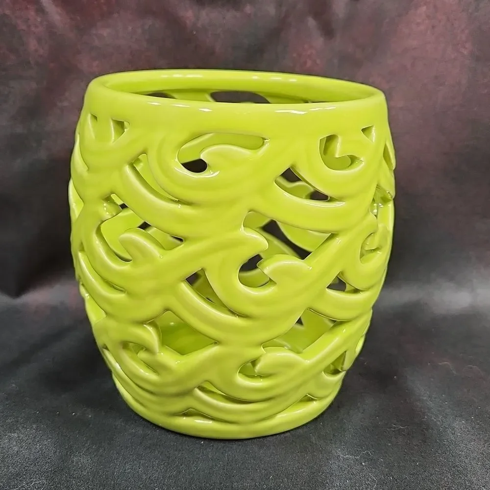 🩵NIB Partylite Green Waves Ceramic Tealight/Votive Candle Holder